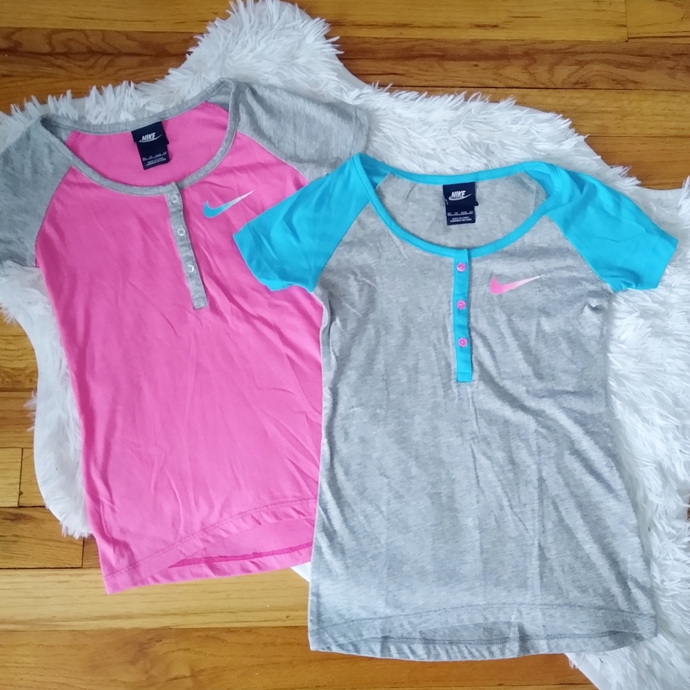Lot of Two Girls Nike Henley T-Shirts Size XS
